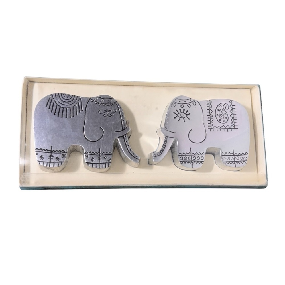 PIER 1 Imports Silver Tone Metal Elephant Paperweights Set Of Two NEW